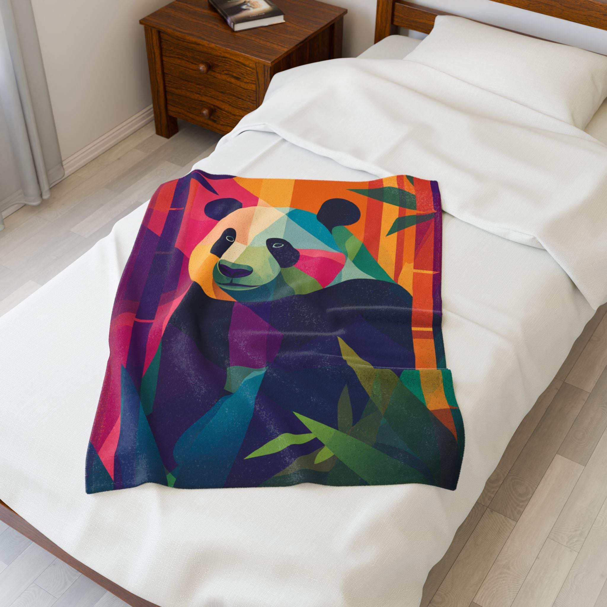 Chromatic Panda Blanket: Geometric Wildlife, Low-Poly Nature, Vibrant Color Palette   |  Personalized & Custom Orders Available