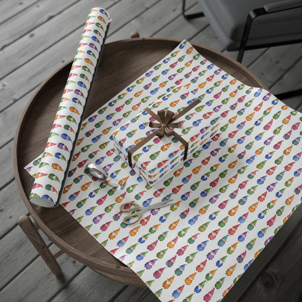 Gnome Pattern Wrapping Paper Roll – Colorful Scandinavian Gnomes Holiday Gift Wrap