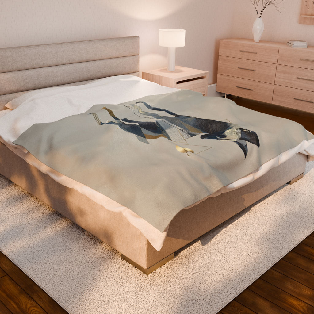 Velveteen Plush Blanket, Geometric Hyena Quilt Cover, Soft Cozy Throw, Animal Lover Gift, Bedding Decor, Home Accessory