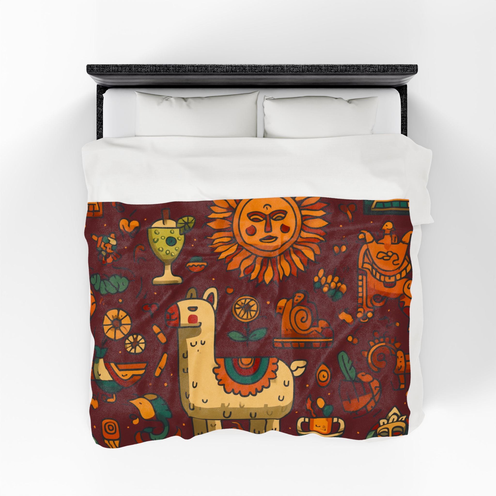 Colorful Llama Peruvian Cusco Plush Blanket, Cozy Home Decor, Unique Gift for Kids, Mexican Fiesta Theme, Perfect for Snuggling