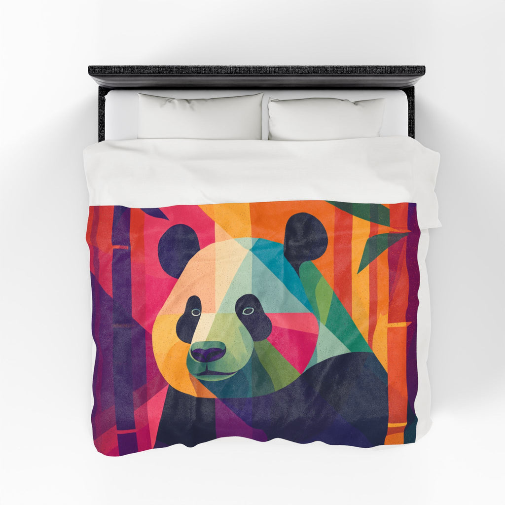 Chromatic Panda Blanket: Geometric Wildlife, Low-Poly Nature, Vibrant Color Palette   |  Personalized & Custom Orders Available