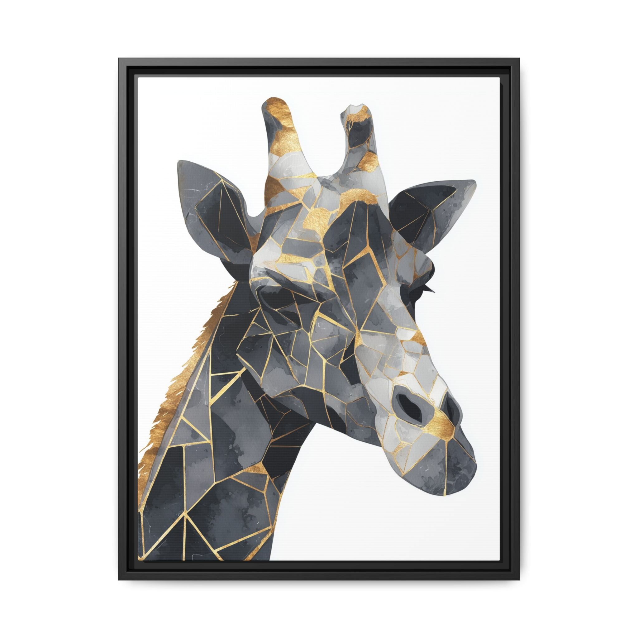 Geometric Giraffe Mosaic Framed Print : Contemporary Cubist Animal Portrait, Metallic Gold Angular Design   |   Custom Orders Available