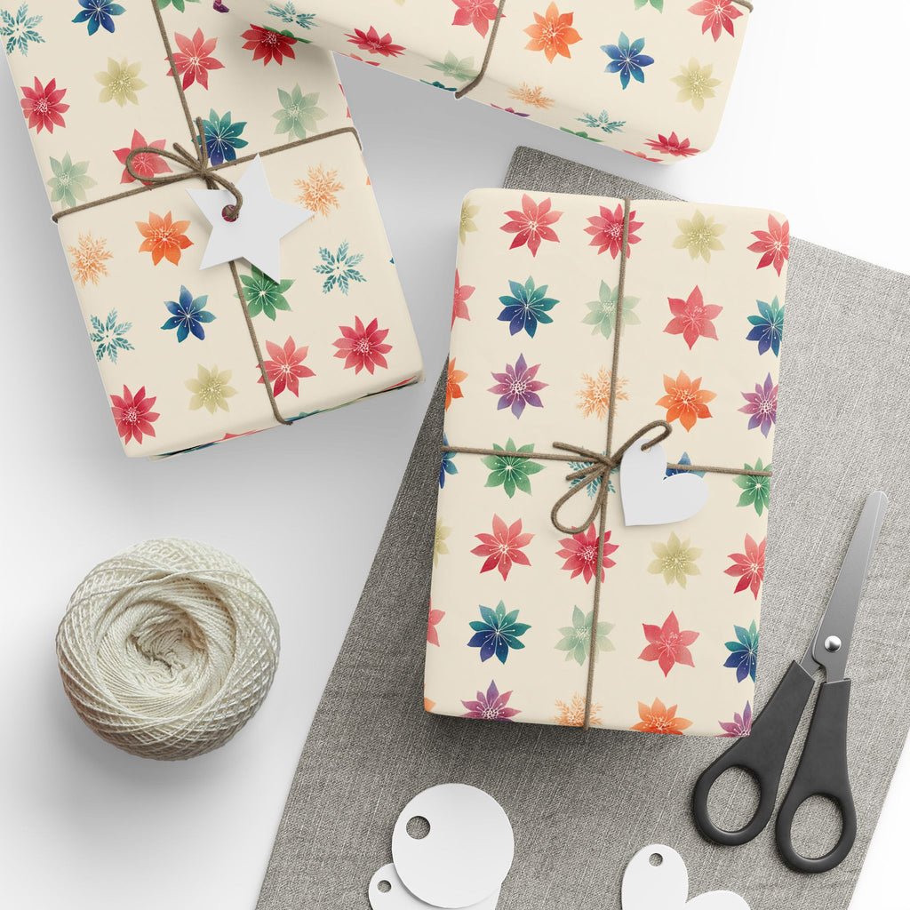 Wrapping Paper Roll — Colorful Watercolor Poinsettia Gift Wrap