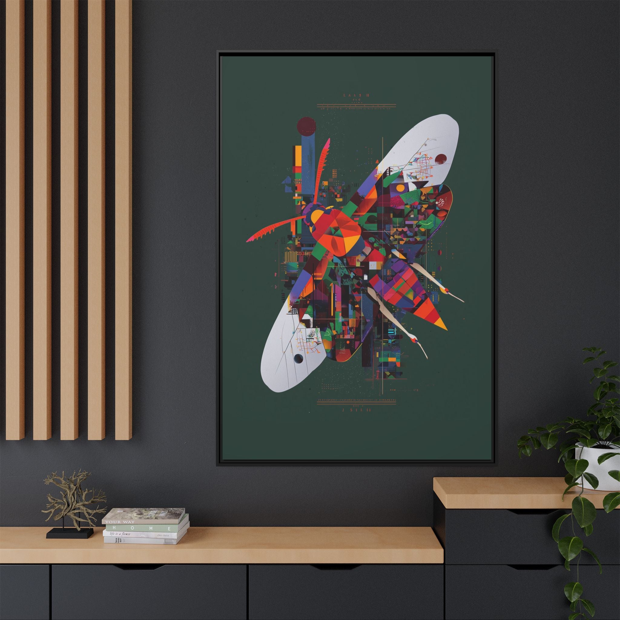 Geometric Metamorphosis Framed Print: Urban Nature Mosaic, Abstract Butterfly Fragments   |  Personalized & Custom Orders Available