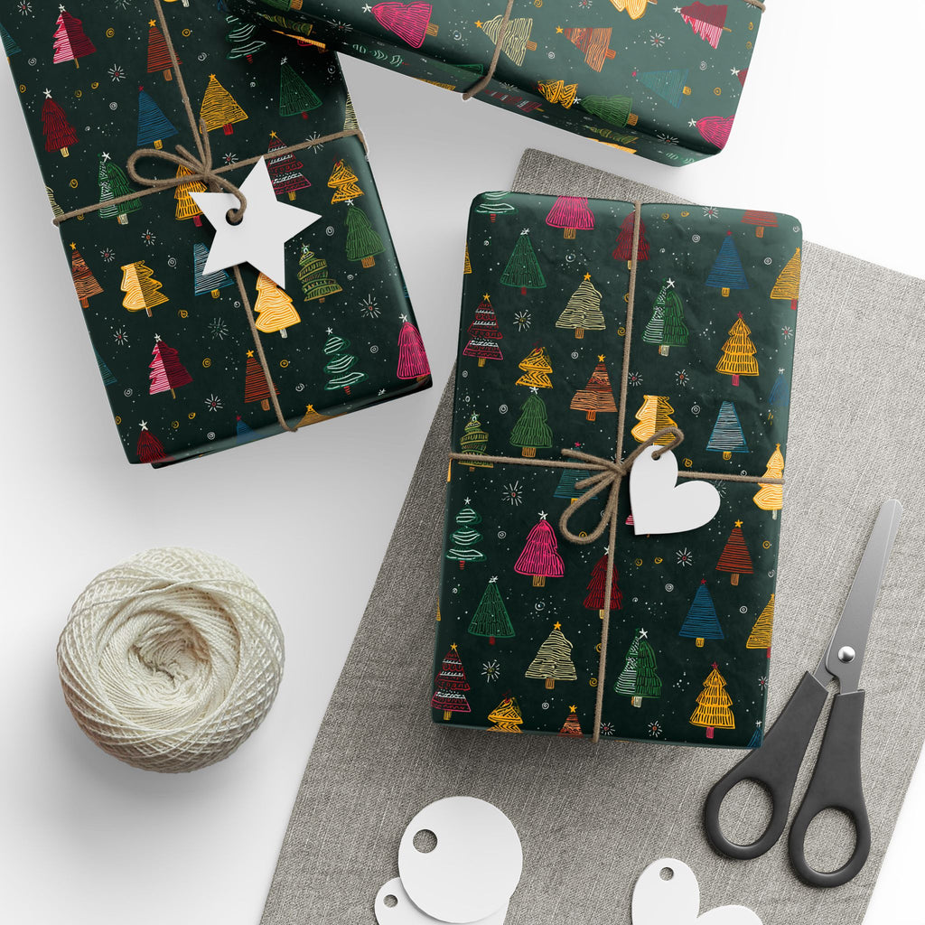 Christmas Tree Pattern Wrapping Paper — Festive Dark Green Holiday Gift Wrap