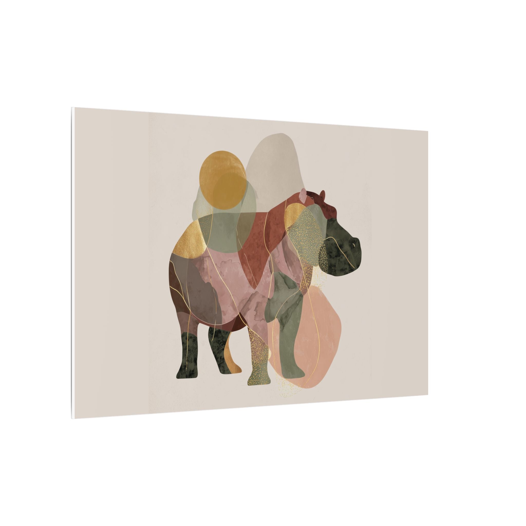 Fragmented Hippo: Geometric Abstraction, Earthy Mosaic Composition   |    Custom Orders Available