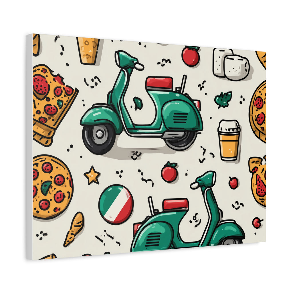 Vibrant Travel Nostalgia Canvas Art, Scooter Decor, Foodie Wall Art, Fun Home Decor, Gift for Adventurers, Kitchen Wall Hanging