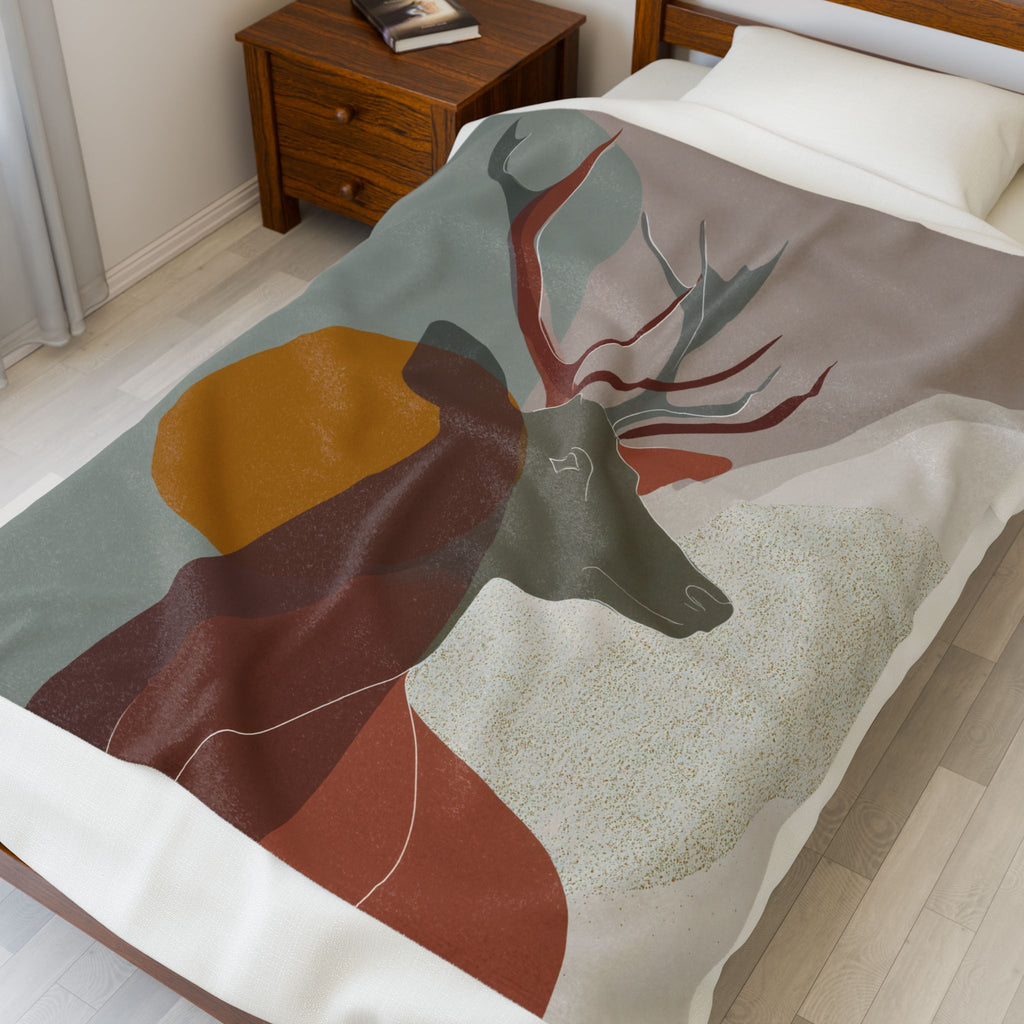 Velveteen Plush Blanket - Geometric Earthen Toned Deer Blanket, Modern Decor, Soft Throw, Cozy Bedding, Home Accent, Gift Idea