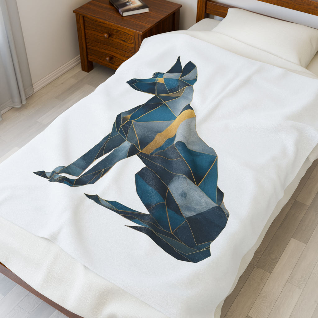 Velveteen Plush Blanket, Geometric Dog Duvet Cover, Soft Cozy Throw, Animal Lover Gift, Bedding Set, Home Decor Accent