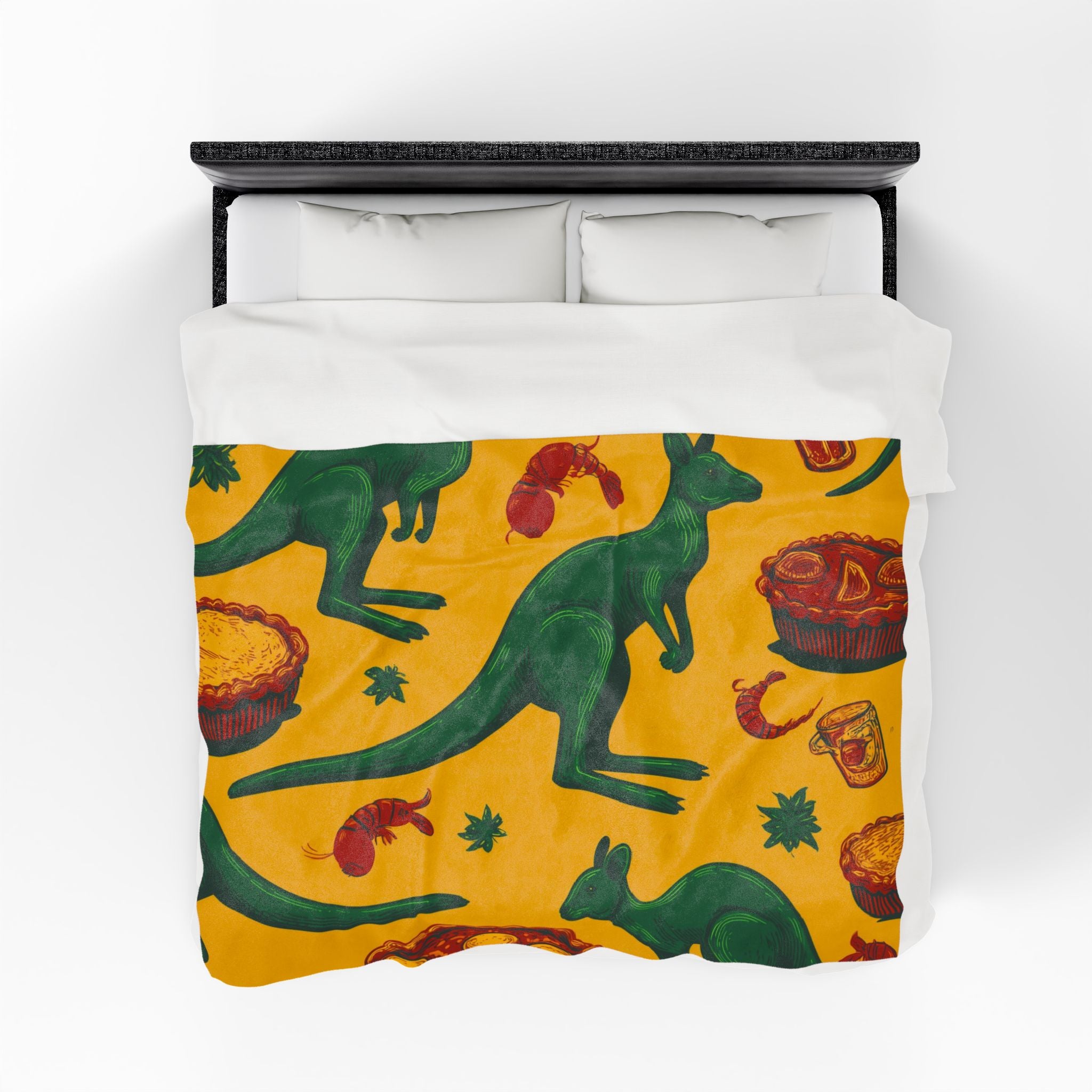 Aussie Bounty Quilt Doona Duvet Cover : Whimsical Kangaroo Woodcut, Vintage Australian Pattern Art   |   Custom Orders Accepted