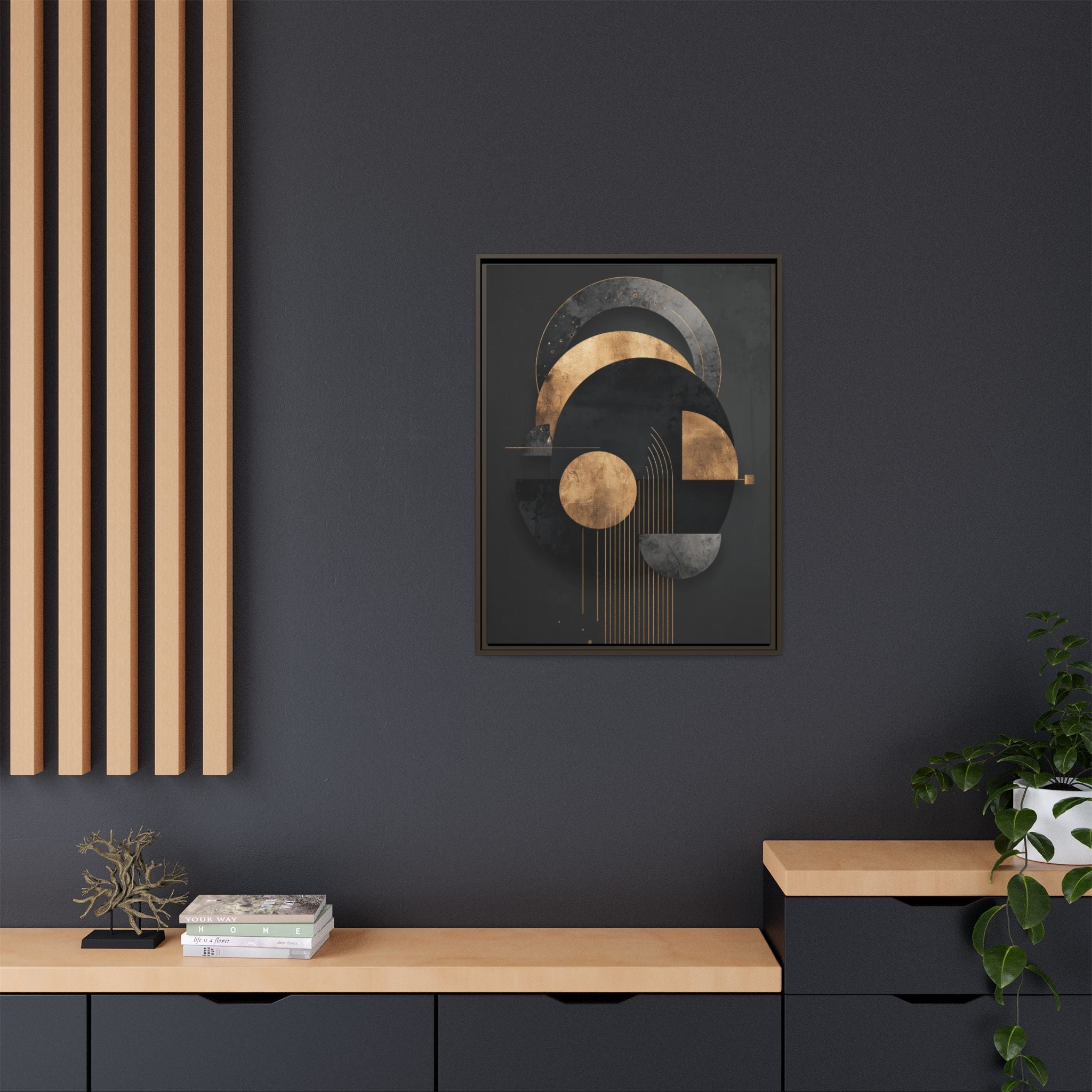 Geometric Resonance: Abstract Gold and Black Design, Minimalist Architectural Art, Modern Metallic Composition   |   Custom Orders Accepted