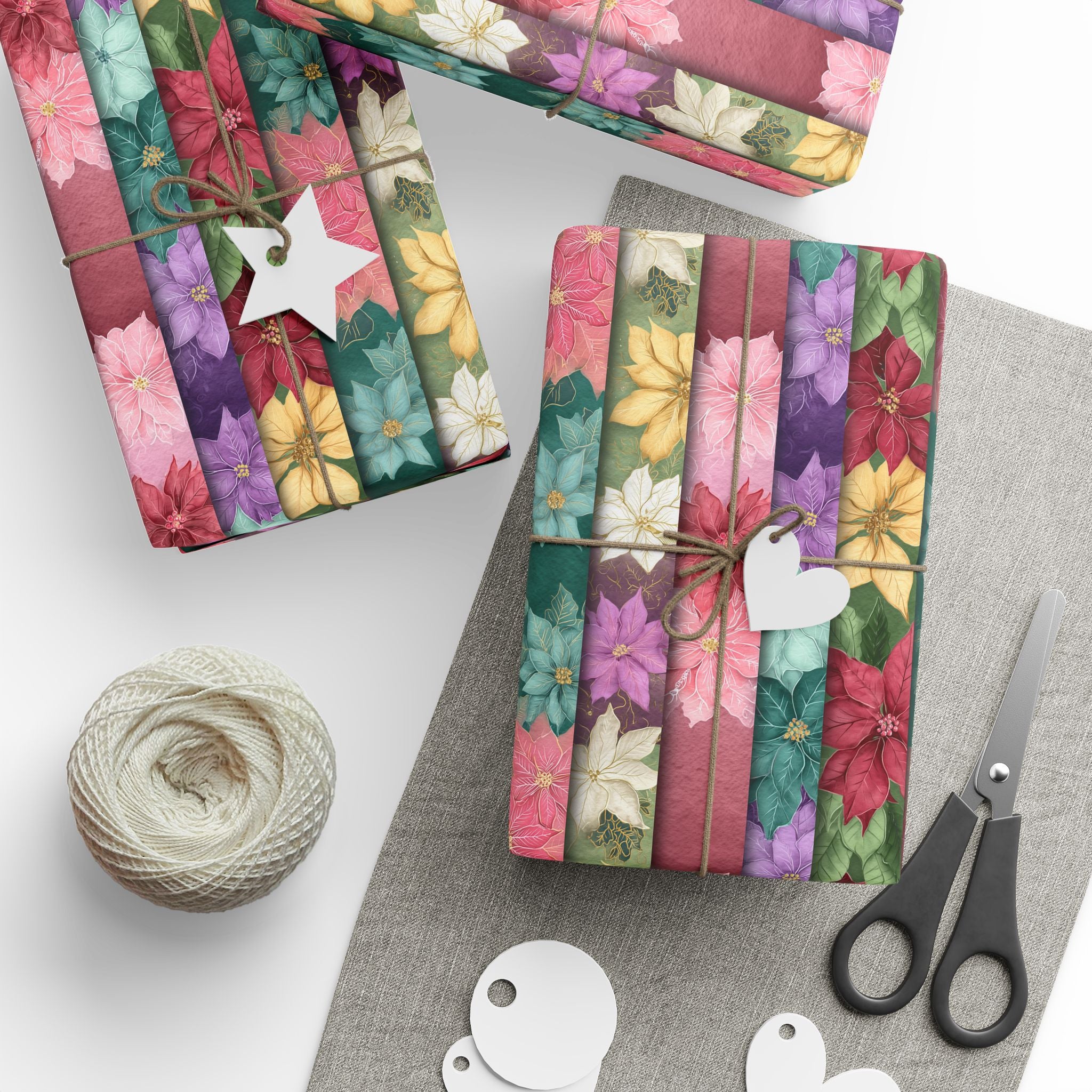 Floral Poinsettia Wrapping Paper — Festive Multicolor Holiday Gift Wrap Roll