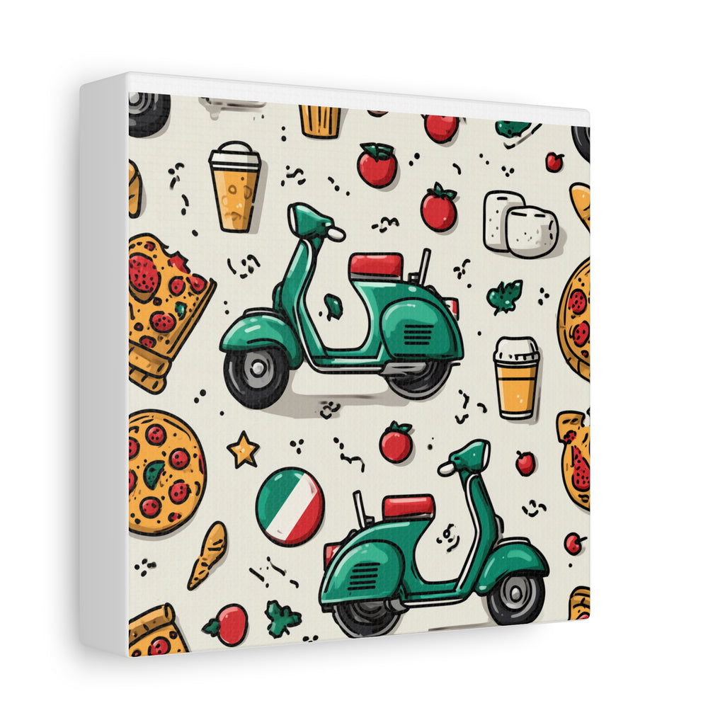 Vibrant Travel Nostalgia Canvas Art, Scooter Decor, Foodie Wall Art, Fun Home Decor, Gift for Adventurers, Kitchen Wall Hanging