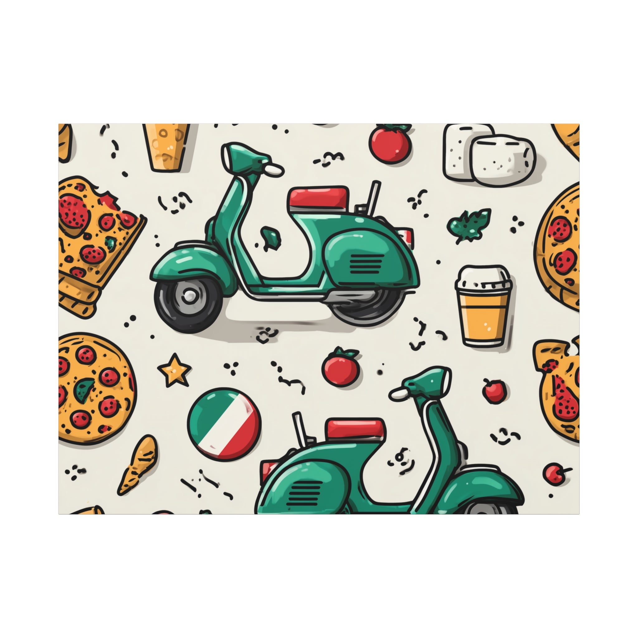 Vibrant Travel Nostalgia Canvas Art, Scooter Decor, Foodie Wall Art, Fun Home Decor, Gift for Adventurers, Kitchen Wall Hanging