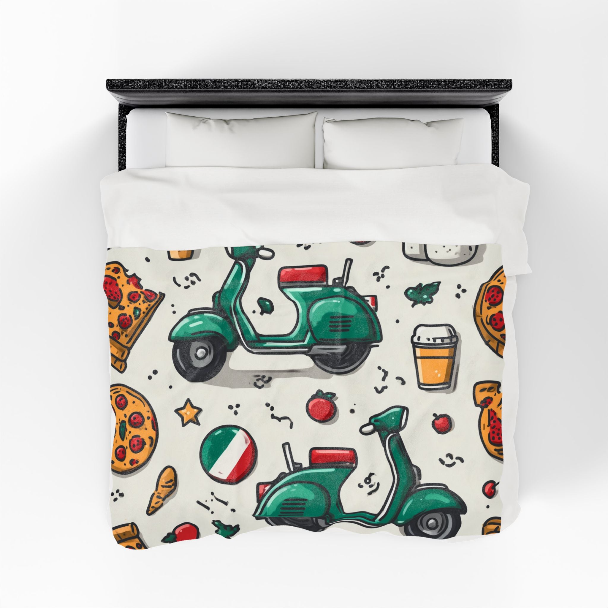 Bellissima Italia Quilt Doona Duvet Cover : Cultural Icons Collage, Italian Design Illustration   |   Custom Orders Accepted