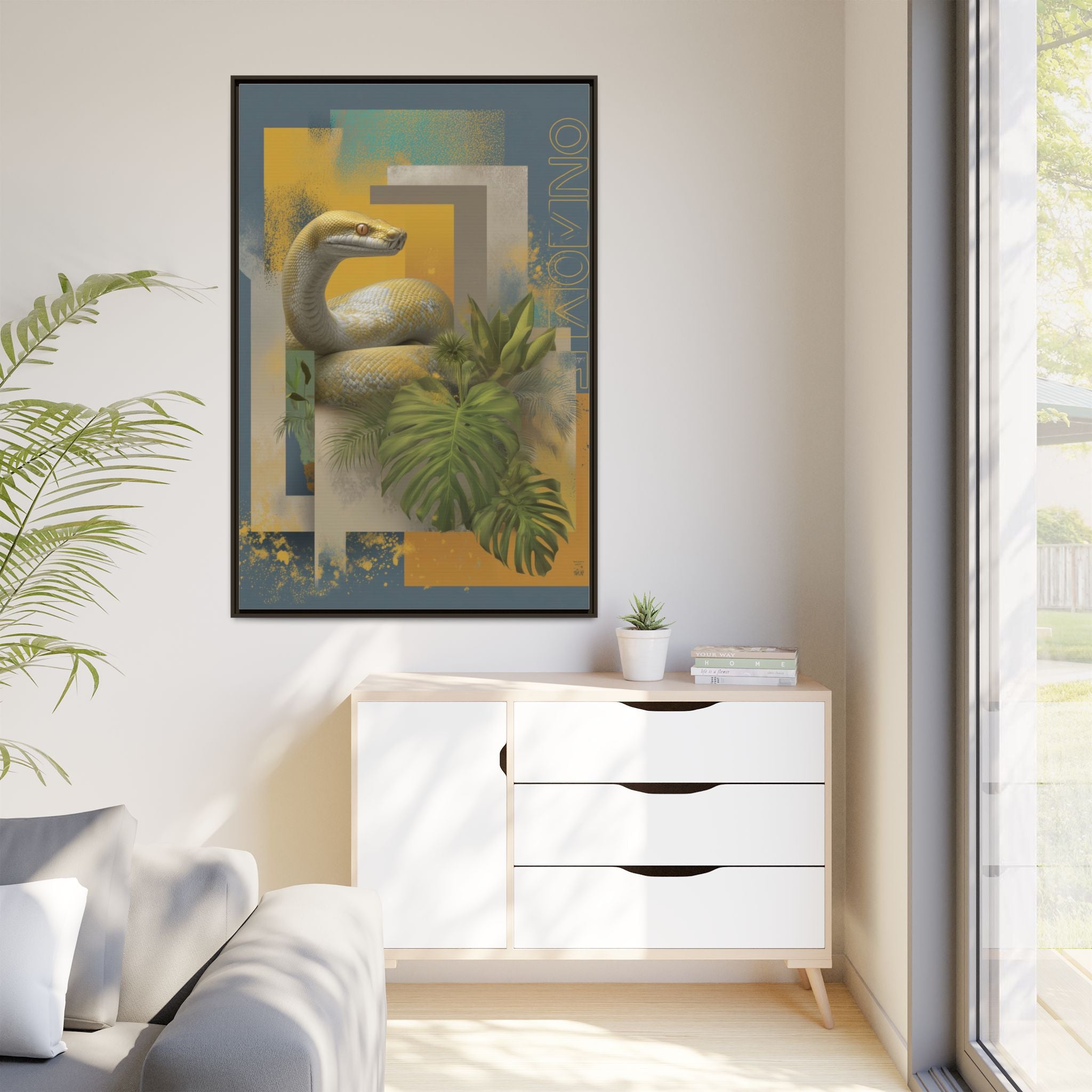 Serpent in Geometry: Tropical Albino Snake Portrait, Modern Botanical Illustration   |    Custom Orders Available