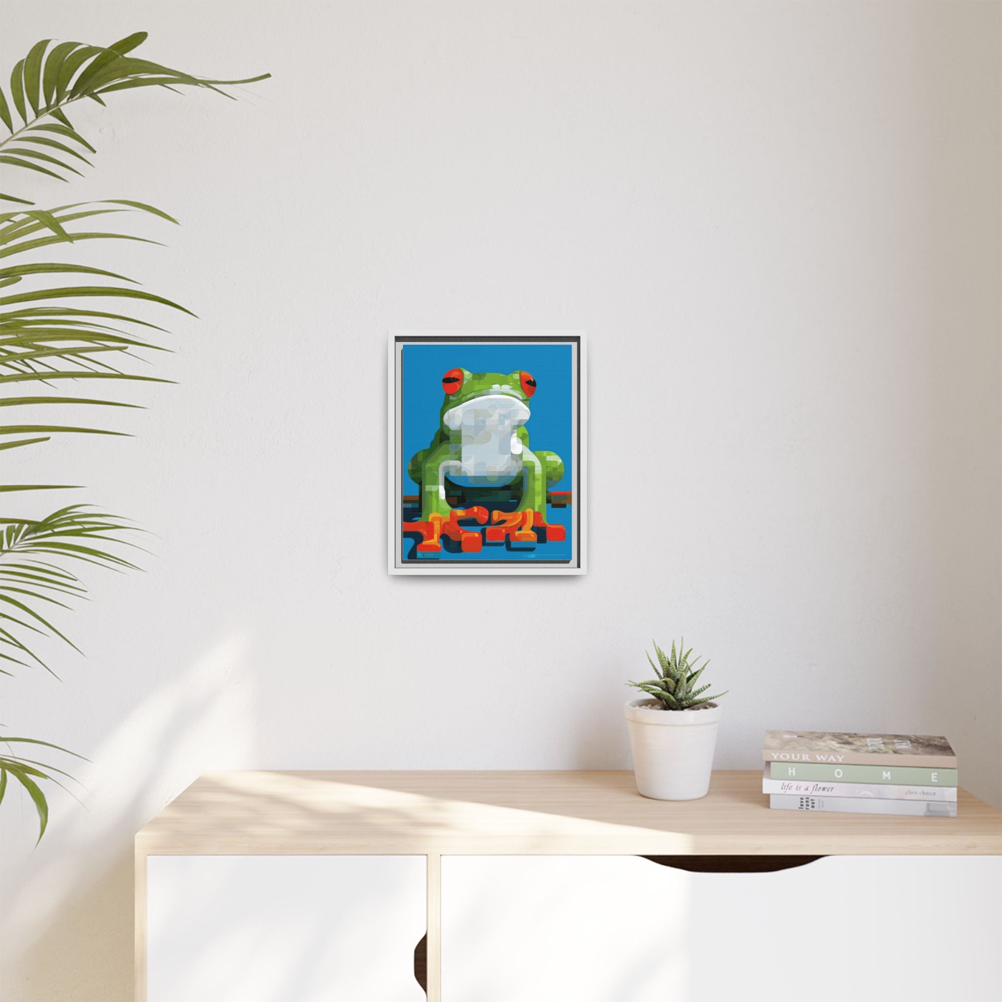 Pixel Frog Framed Print : Geometric Digital Art, Mosaic Amphibian Portrait   |  Personalized & Custom Orders Available
