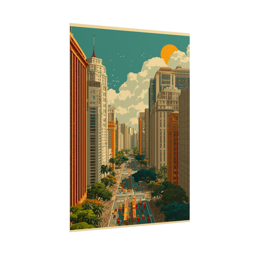 Urban Vibrancy: Retro Sao Paulo Skyline, Mid-Century Modern Cityscape   |    Custom Orders Available