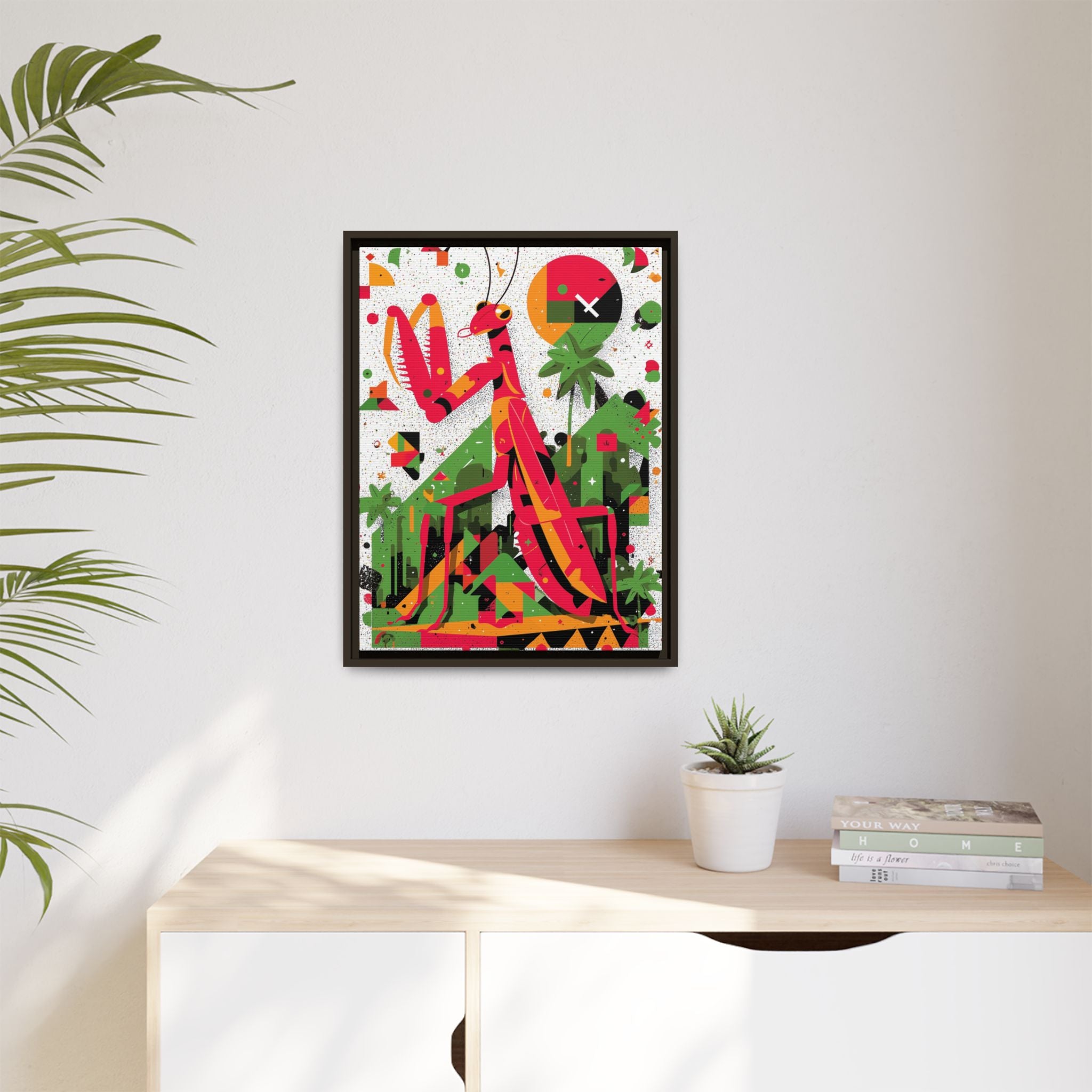 Praying Mantis in Bloom: Geometric Insect Portrait, Abstract Digital Illustration   |    Custom Orders Available