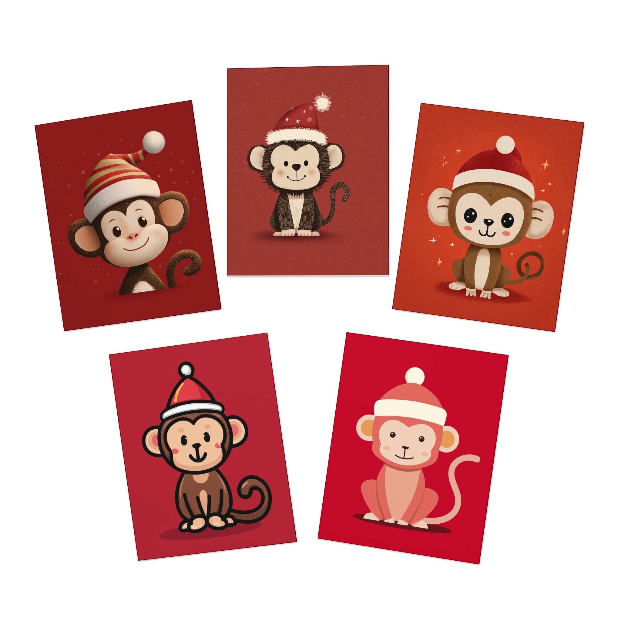 Cheerful Holiday Greeting Cards, Cute Monkey Cards for Christmas, Festive Note Cards, Animal-Themed Invitations, Fun Cards for Friends