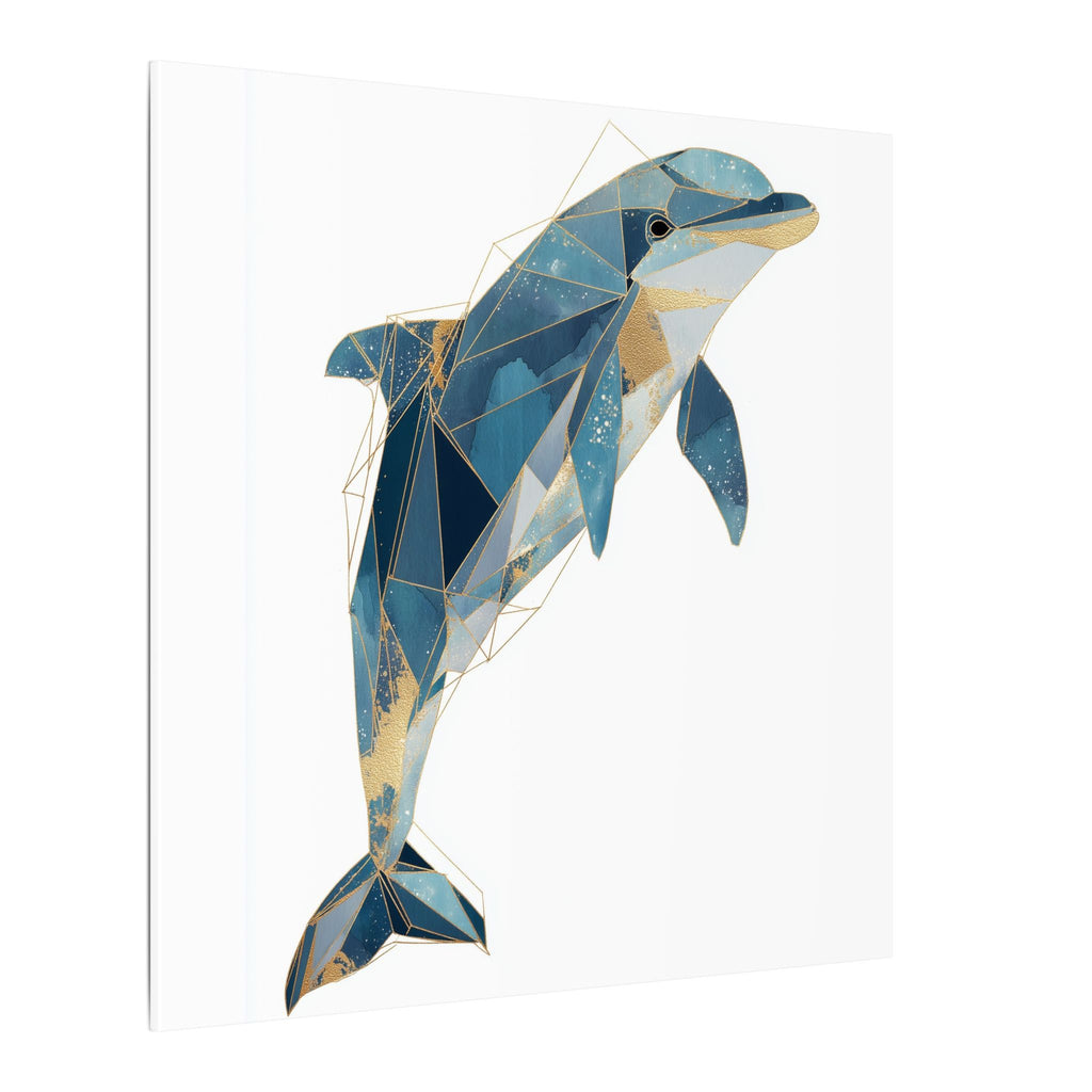 Celestial Dolphin: Geometric Marine Art, Low-Poly Oceanic Design, Blue and Gold Abstraction   |  Personalized & Custom Orders Available