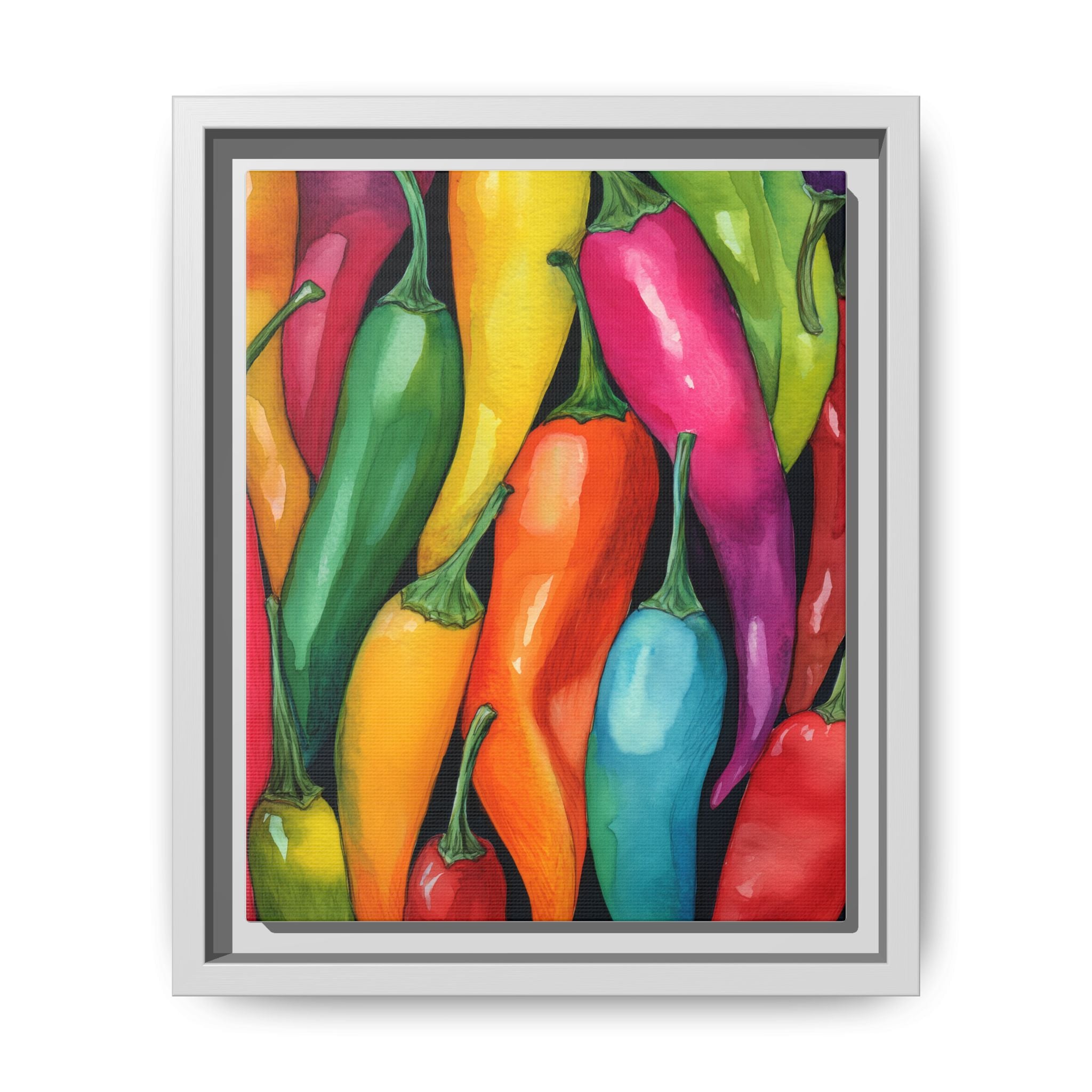 Colorful Chili Pepper Framed Canvas Print — Vibrant Kitchen Wall Art