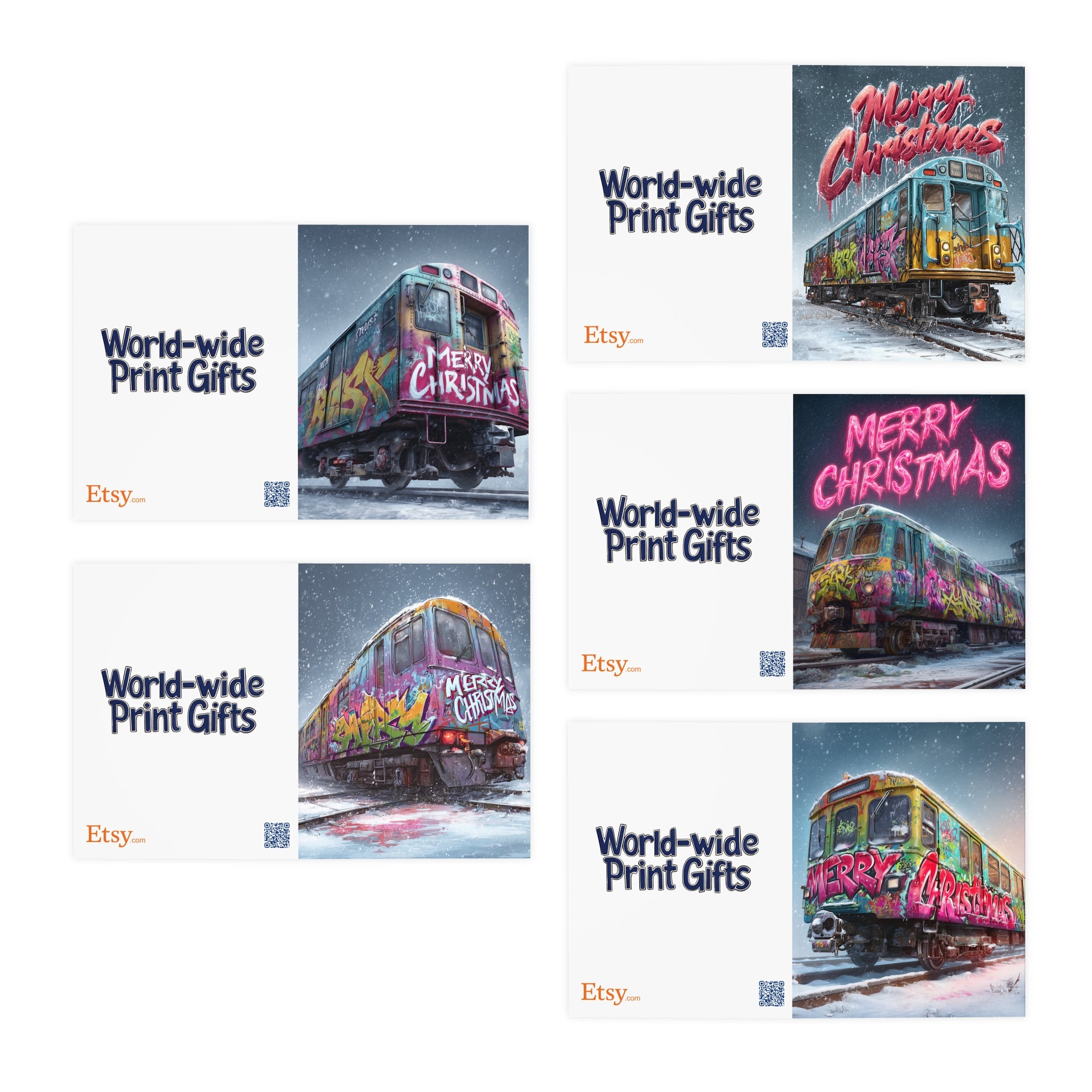 Christmas Graffiti Train Greeting Cards (5-Pack)