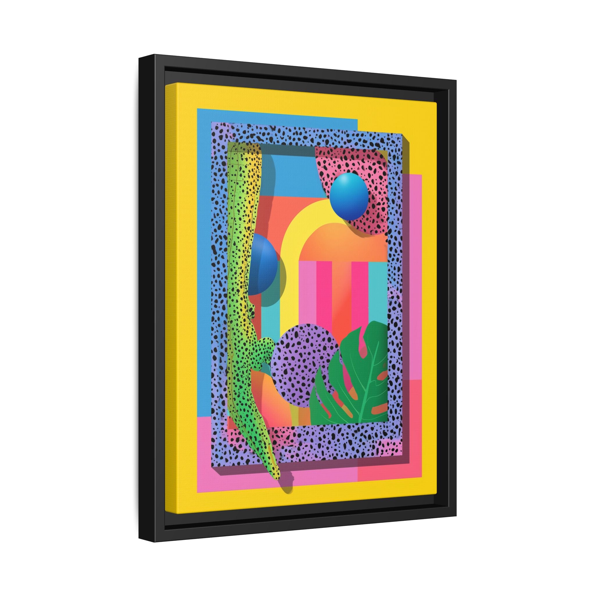 Geometric Rhythms: Abstract Layers of Color, Dimensional Shapes and Tropical Elements, Vibrant Modern Art Composition   |   Custom Orders