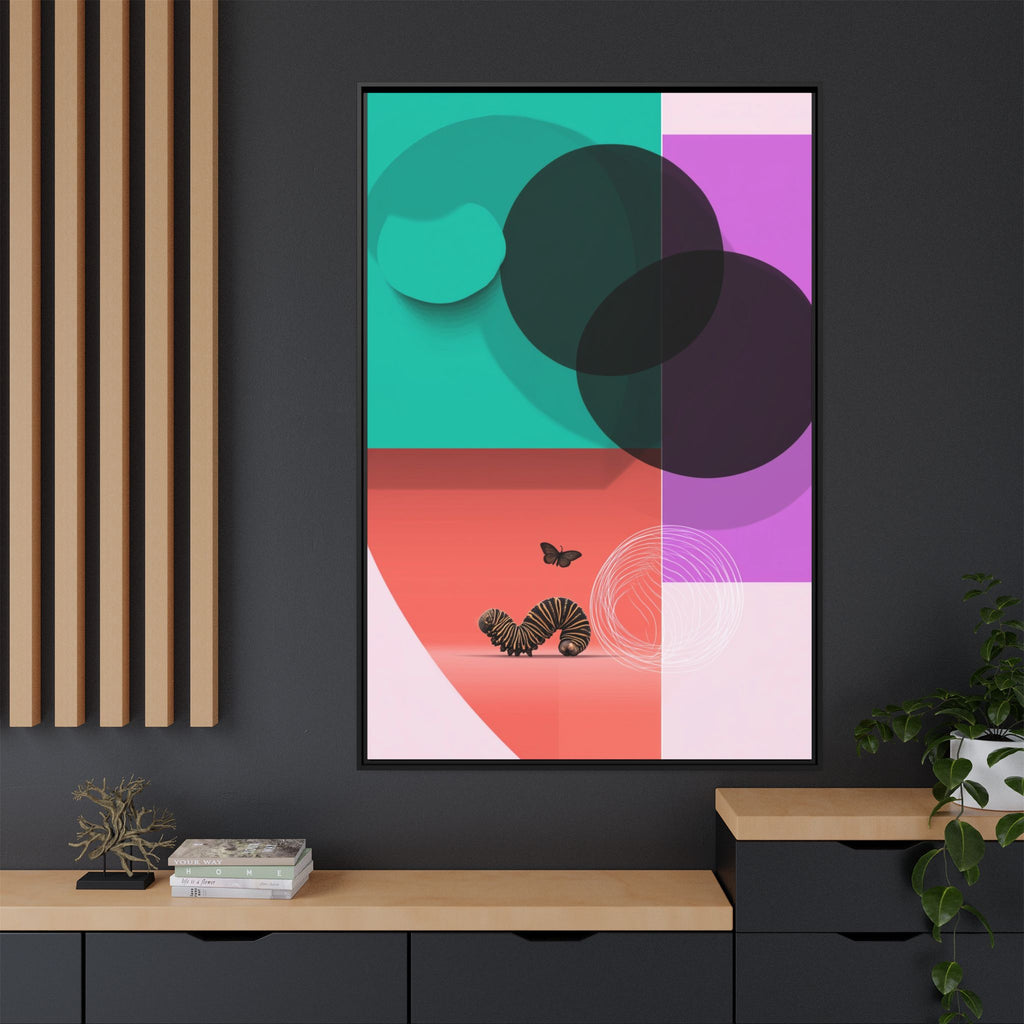 Striped Caterpillar and Butterfly Framed Print , Mid-Century Modern Color Blocks   |  Personalized & Custom Orders Available
