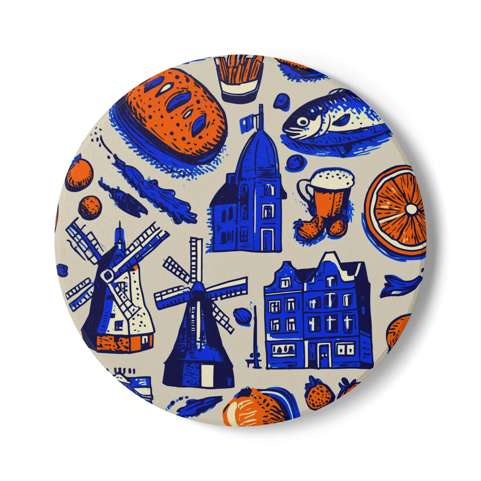 Colorful Dutch-themed Ceramic Coaster Set, Home Decor, Kitchen Gift, Bohemian Style, Vintage Tabletop Accessory