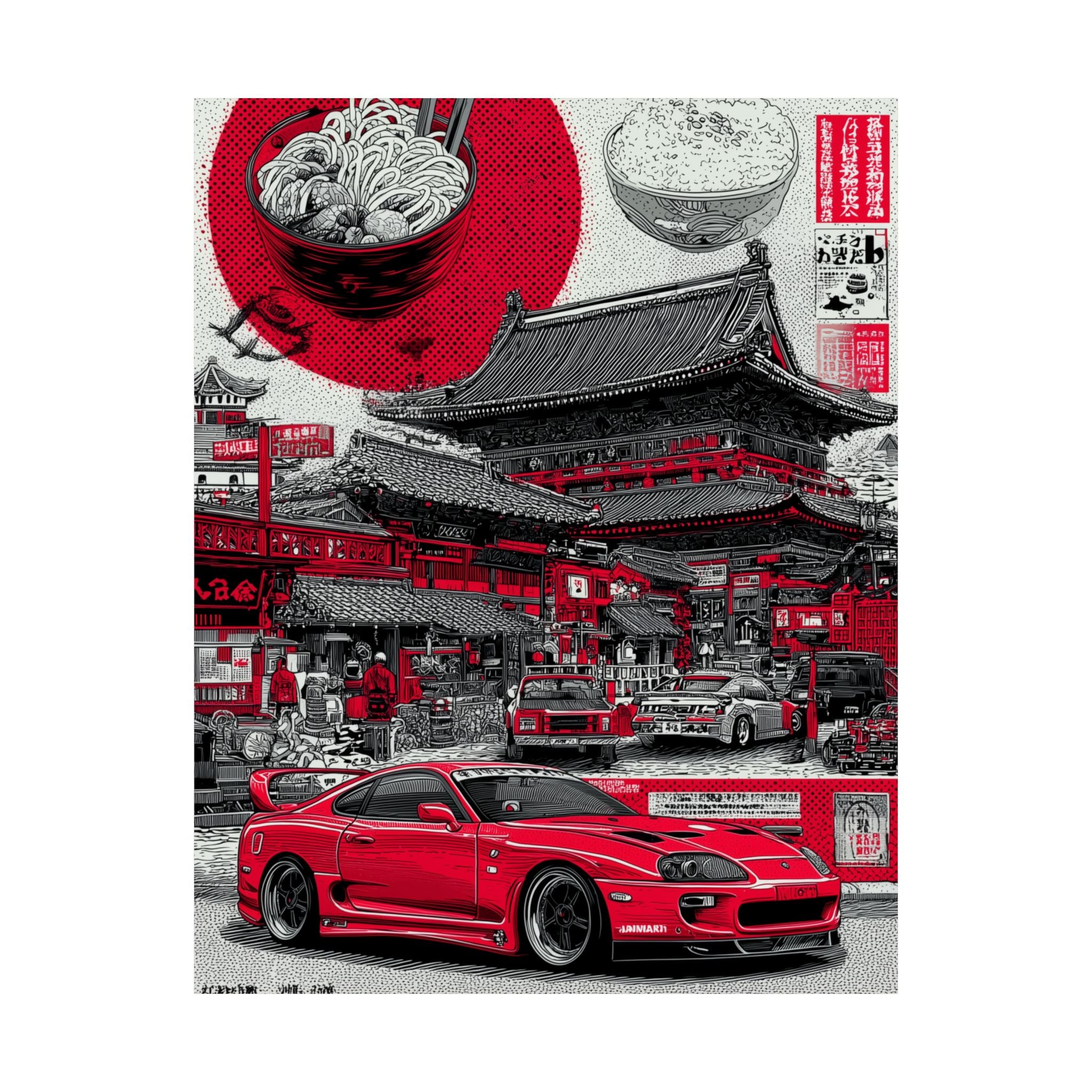 Vintage Japanese Art Poster, Retro Car Wall Art, Anime Room Decor, Japanese Culinary Culture Print, Gifts for Car Lovers