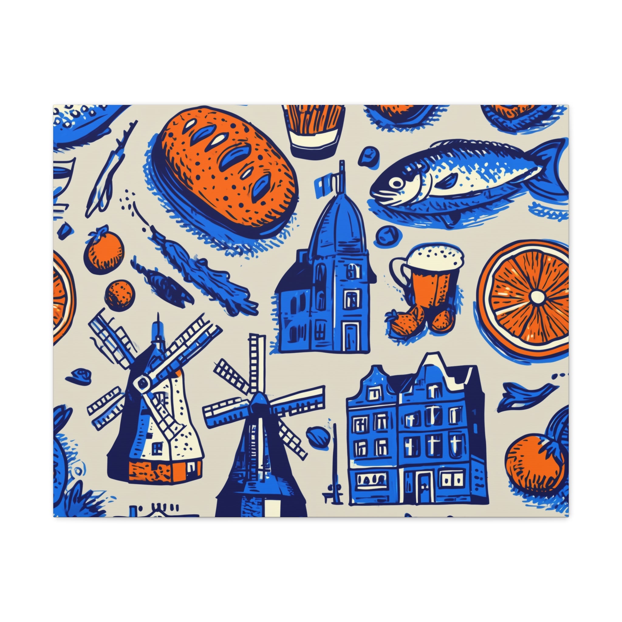 Dutch-Themed Matte Canvas Art Print, Wall Decor, Home Decor, Art Plaque, Gift for Food Lovers, Colorful Windmill Artwork