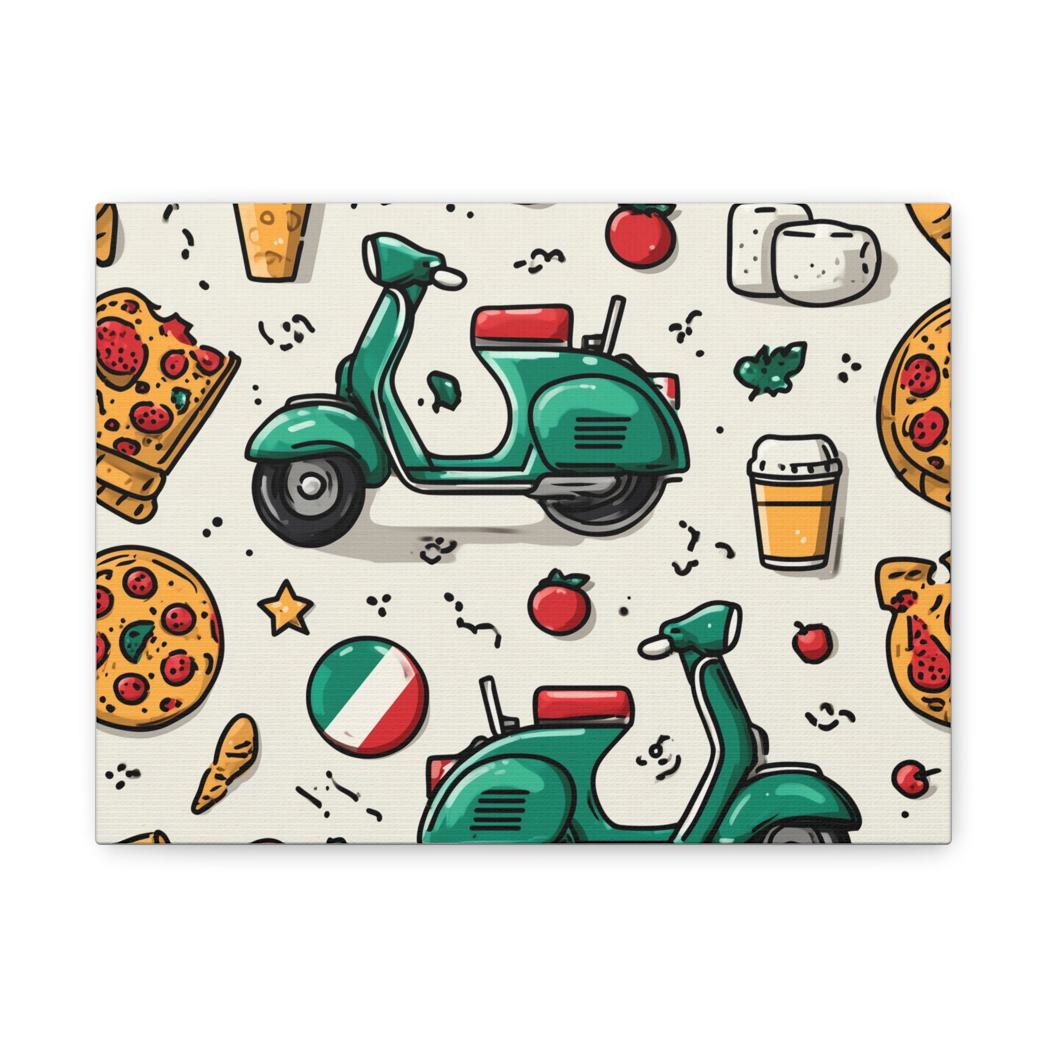 Vibrant Travel Nostalgia Canvas Art, Scooter Decor, Foodie Wall Art, Fun Home Decor, Gift for Adventurers, Kitchen Wall Hanging