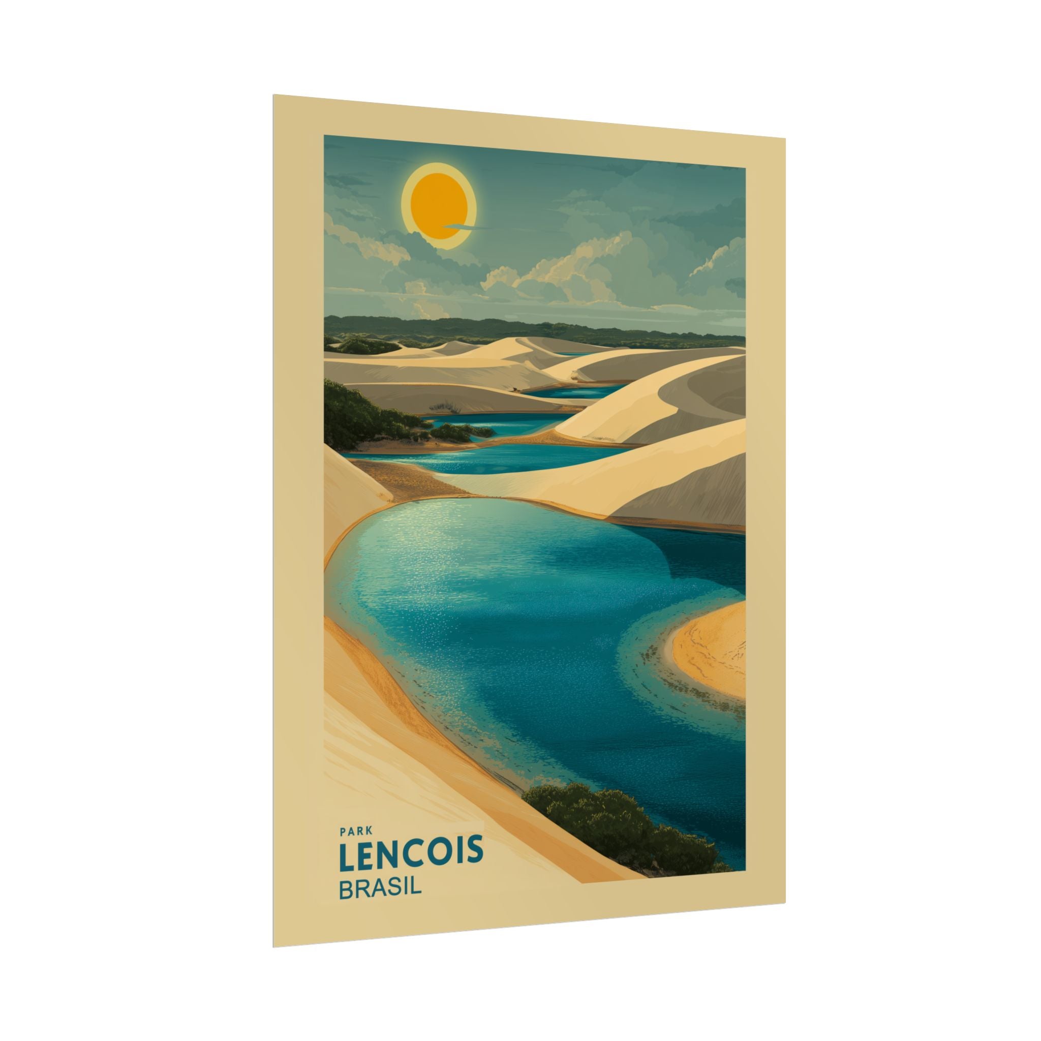 Lençois Park Dreamscape: Golden Dunes and Turquoise Waters, Vintage Travel Poster Panorama   |    Custom Orders Available