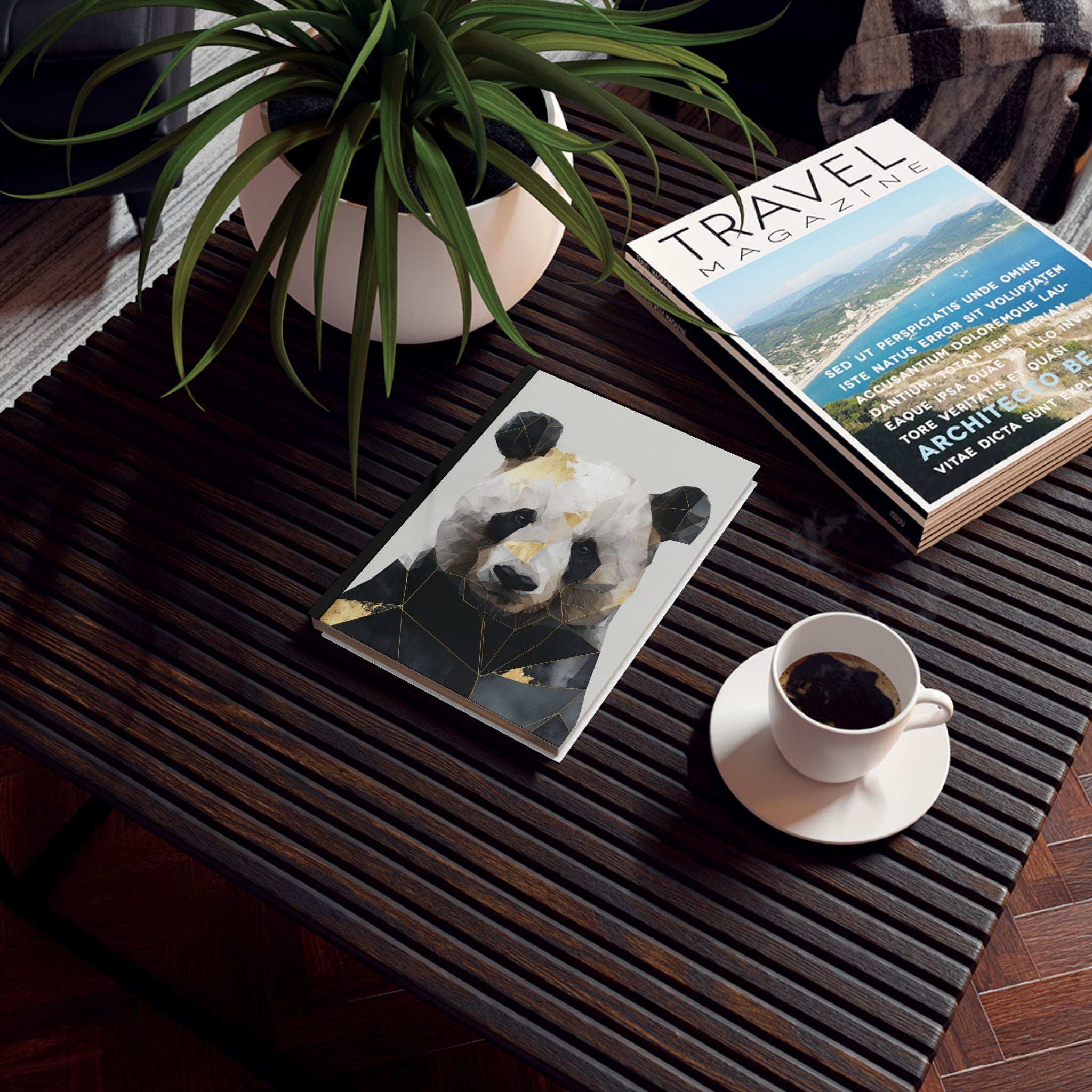 Personalized Journal    |  Crystalline Panda: Geometric Digital Portrait, Abstract Animal Art, Polygonal Fragmentation