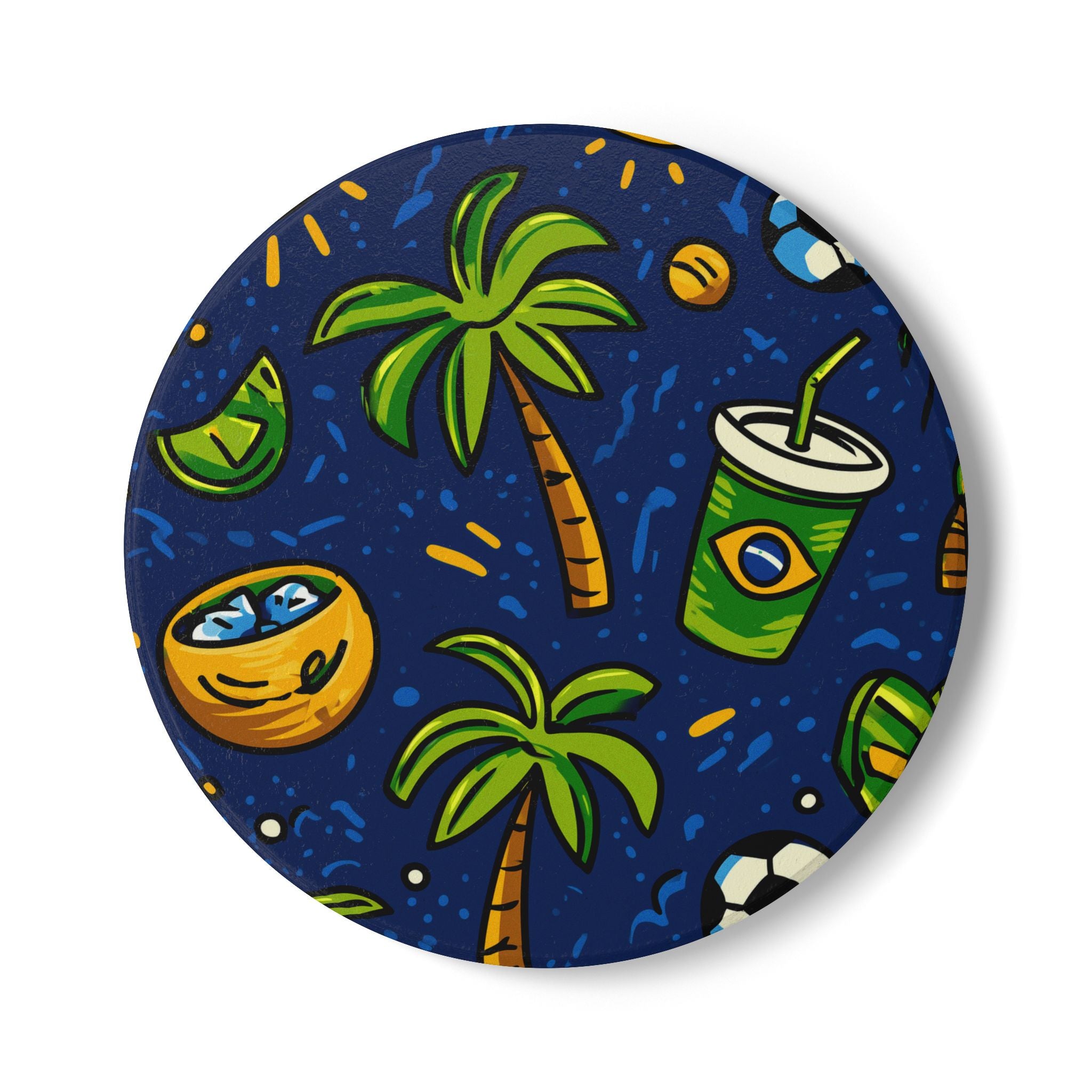 Vibrant Sunset Brazil Landscape Ceramic Coaster, Beach Decor, Gift for Home, BBQ Party Accessory, Soccer Fan Decor, Tropical Vibes