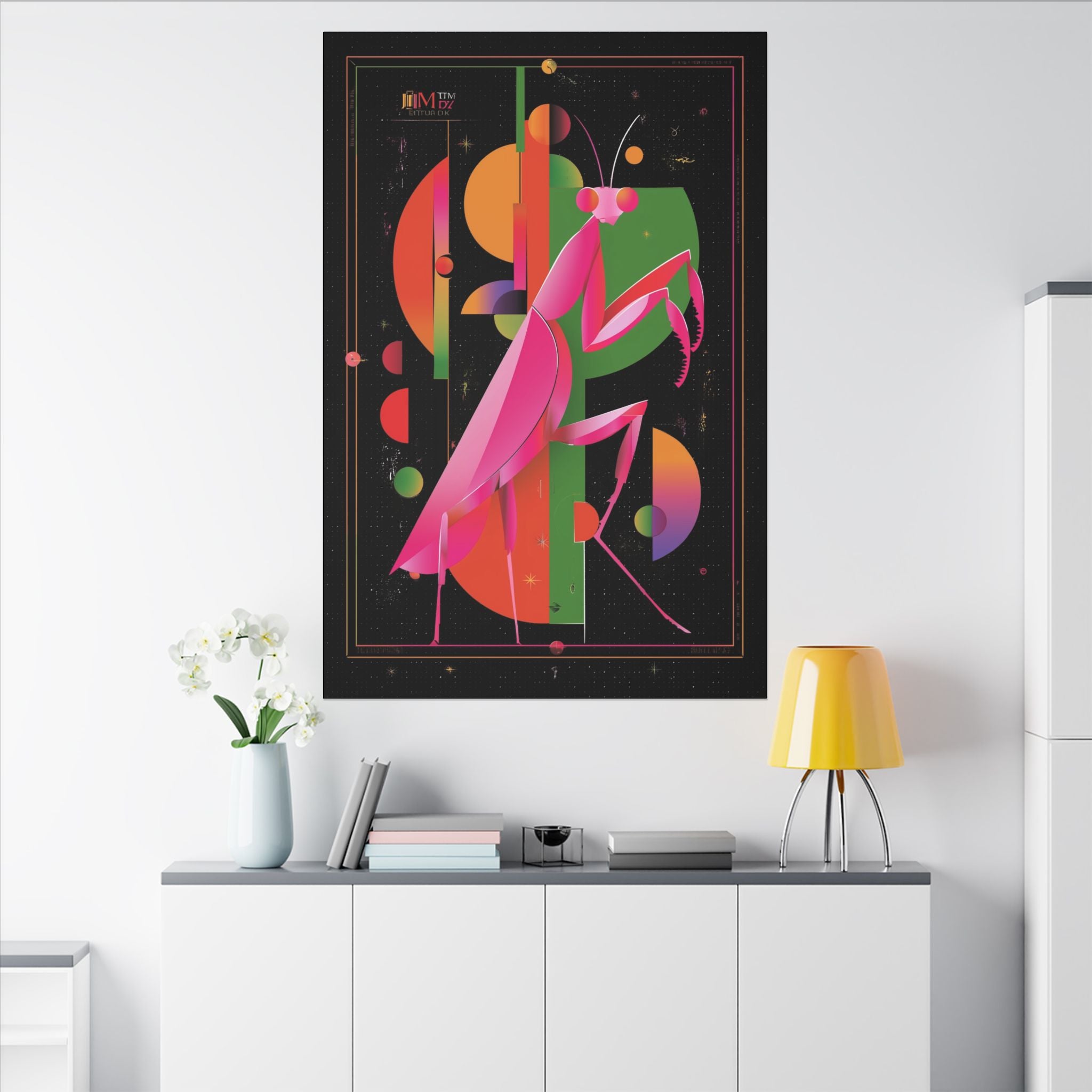Cosmic Mantis: Geometric Insect Illustration, Cubist Space Design   |    Custom Orders Available