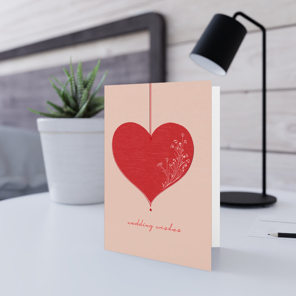Wedding Wishes Greeting Card — Red Heart Illustration