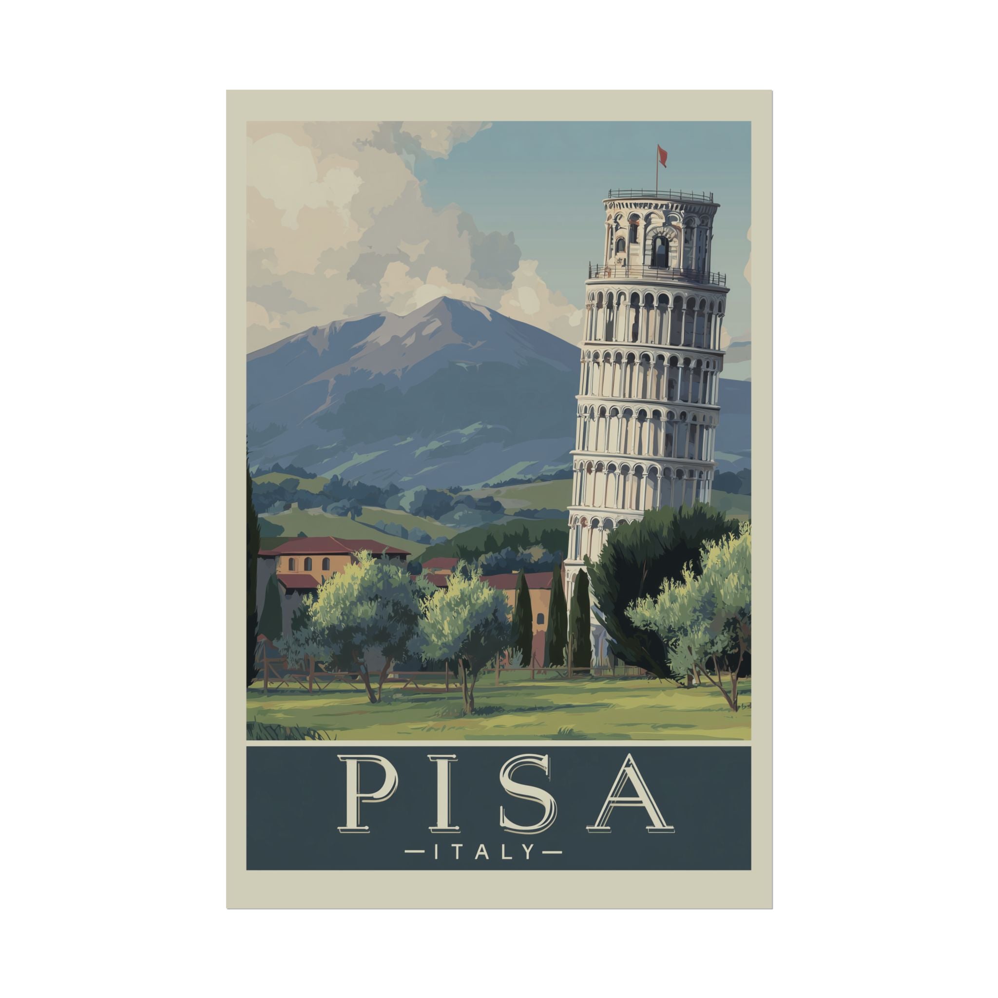 Vintage Pisa Italy Rolled Poster, Travel Wall Art, Home Decor, Gift for Travelers, Retro Print of Leaning Tower
