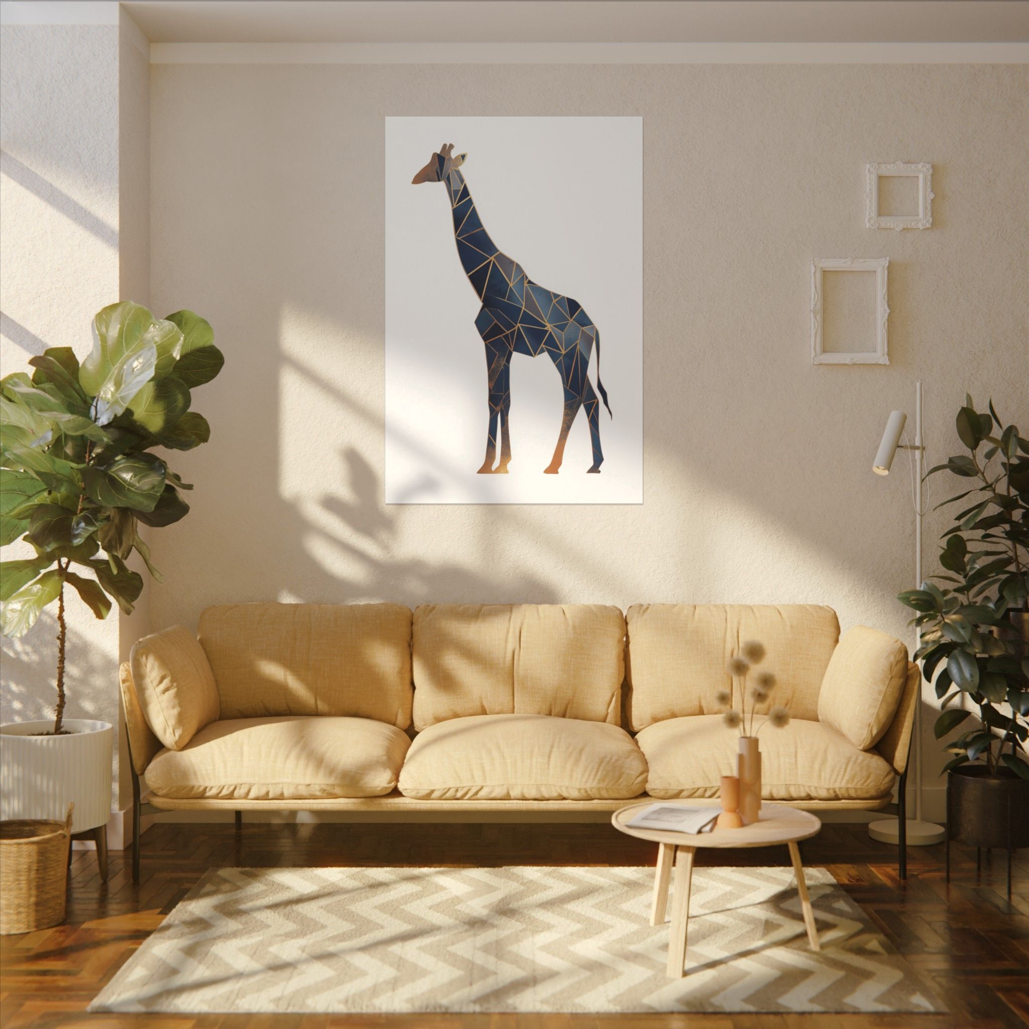 Prismatic Giraffe: Geometric Wildlife Art, Modern Mosaic Deconstruction, Angular Blue and Bronze Composition   |  Personalized & Custom