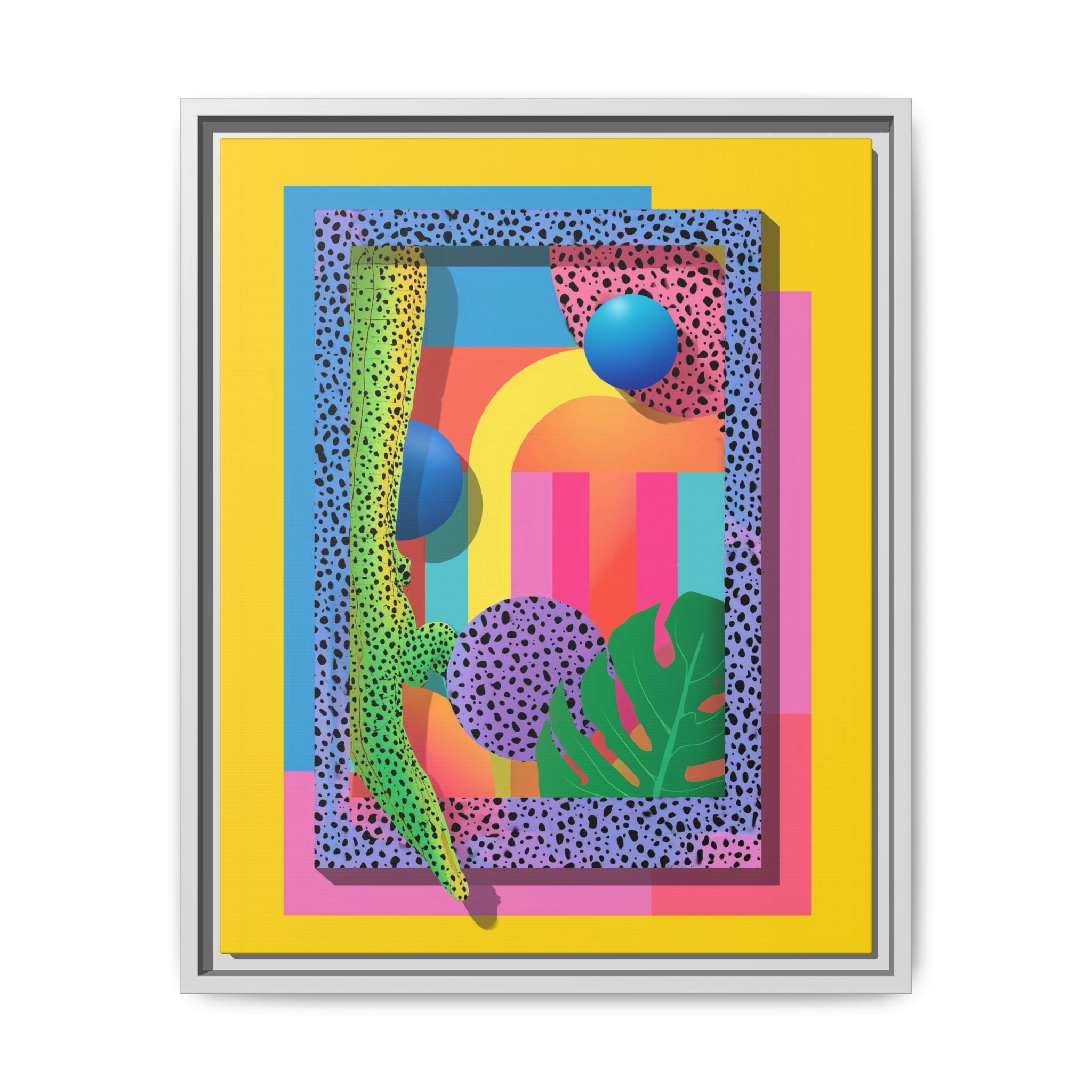 Geometric Rhythms: Abstract Layers of Color, Dimensional Shapes and Tropical Elements, Vibrant Modern Art Composition   |   Custom Orders