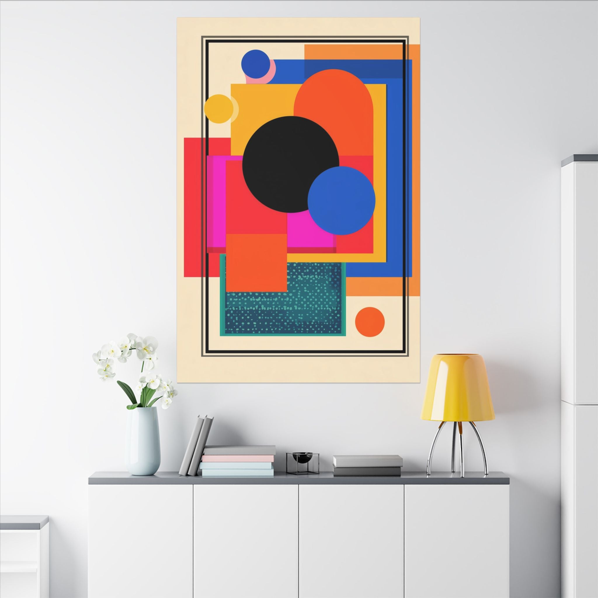 Geometric Convergence: Mid-Century Modern Abstract, Constructivist Color Blocks, Dynamic Geometric Design   |   Custom Orders Accepted