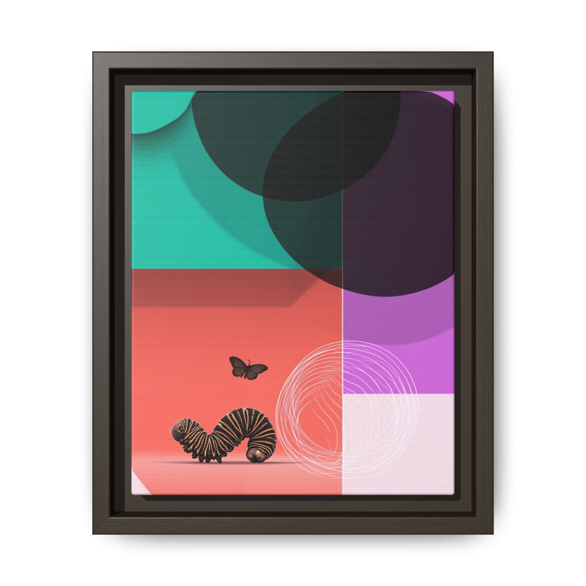 Striped Caterpillar and Butterfly Framed Print , Mid-Century Modern Color Blocks   |  Personalized & Custom Orders Available