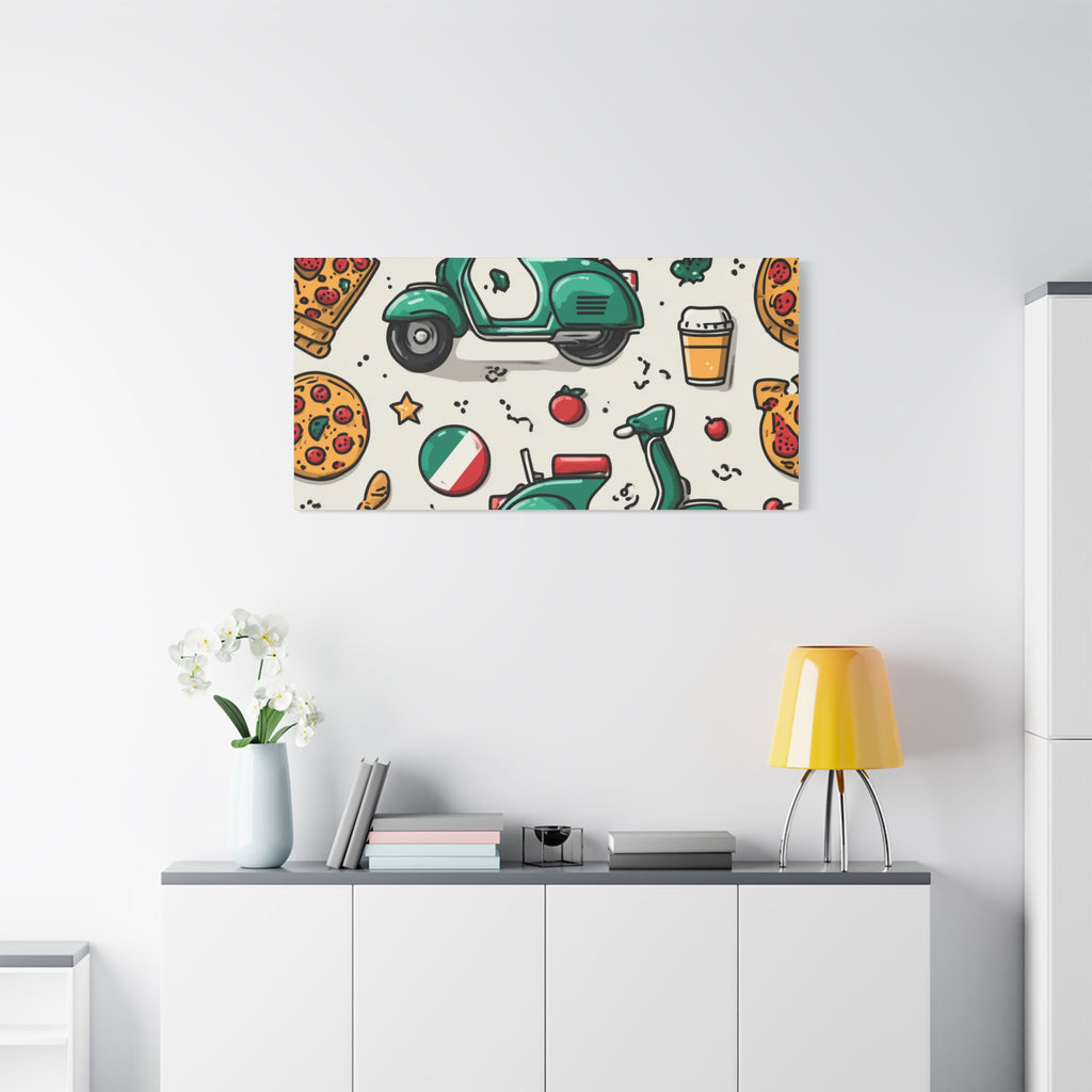 Vibrant Travel Nostalgia Canvas Art, Scooter Decor, Foodie Wall Art, Fun Home Decor, Gift for Adventurers, Kitchen Wall Hanging