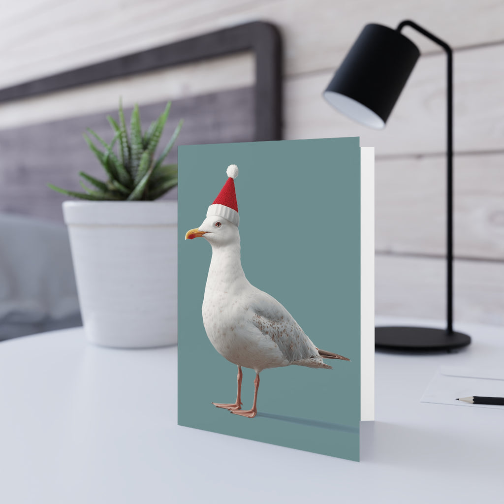 Holiday Seagull: Festive Bird Illustration, Digital Whimsy, Anthropomorphic Seabird Portrait | Custom Orders Accepted