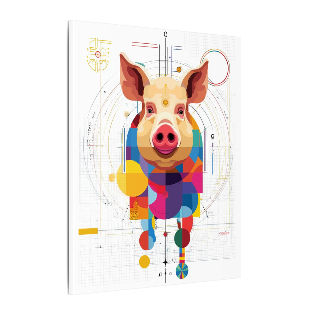 Geometric Pig Portrait: Cubist Animal Art, Technical Design Illustration   |    Custom Orders Available