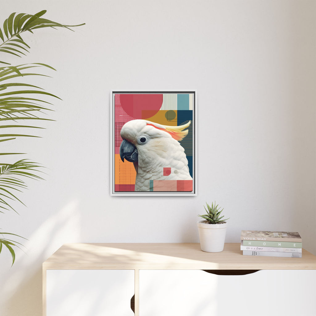 Framed Print, Cockatoo Abstract Geometric Wall Art, Matte Canvas, Colorful Bird Poster, Modern Home Decor, Tropical Animal Painting, Unique