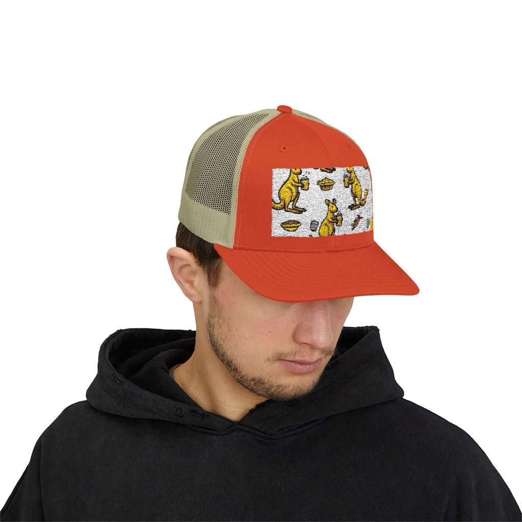 Kangaroo Pattern Snapback Cap, Fun Trucker Hat, Casual Summer Accessory, Gift for Animal Lovers, Unique Outdoor Wear
