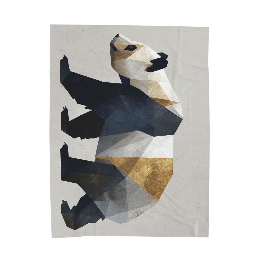 Velveteen Plush Geometric Panda Blanket: , Modern Minimalist Design, Gold and Monochrome Illustration   |  Personalized & Custom Order