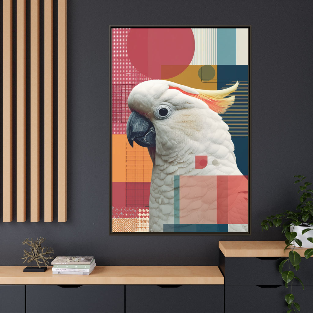 Framed Print, Cockatoo Abstract Geometric Wall Art, Matte Canvas, Colorful Bird Poster, Modern Home Decor, Tropical Animal Painting, Unique